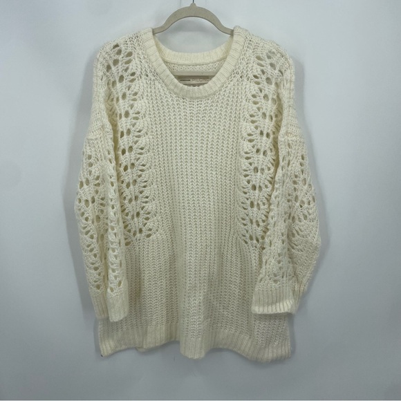 Anthropologie Pilcro Devenne Pointelle Sweater cream white Sz M - Picture 2 of 9